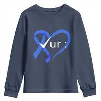 Funny Check Your Colon Colorectal Cancer Awareness Youth Sweatshirt Dark Blue Ribbon Heart