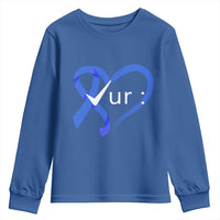 Funny Check Your Colon Colorectal Cancer Awareness Youth Sweatshirt Dark Blue Ribbon Heart