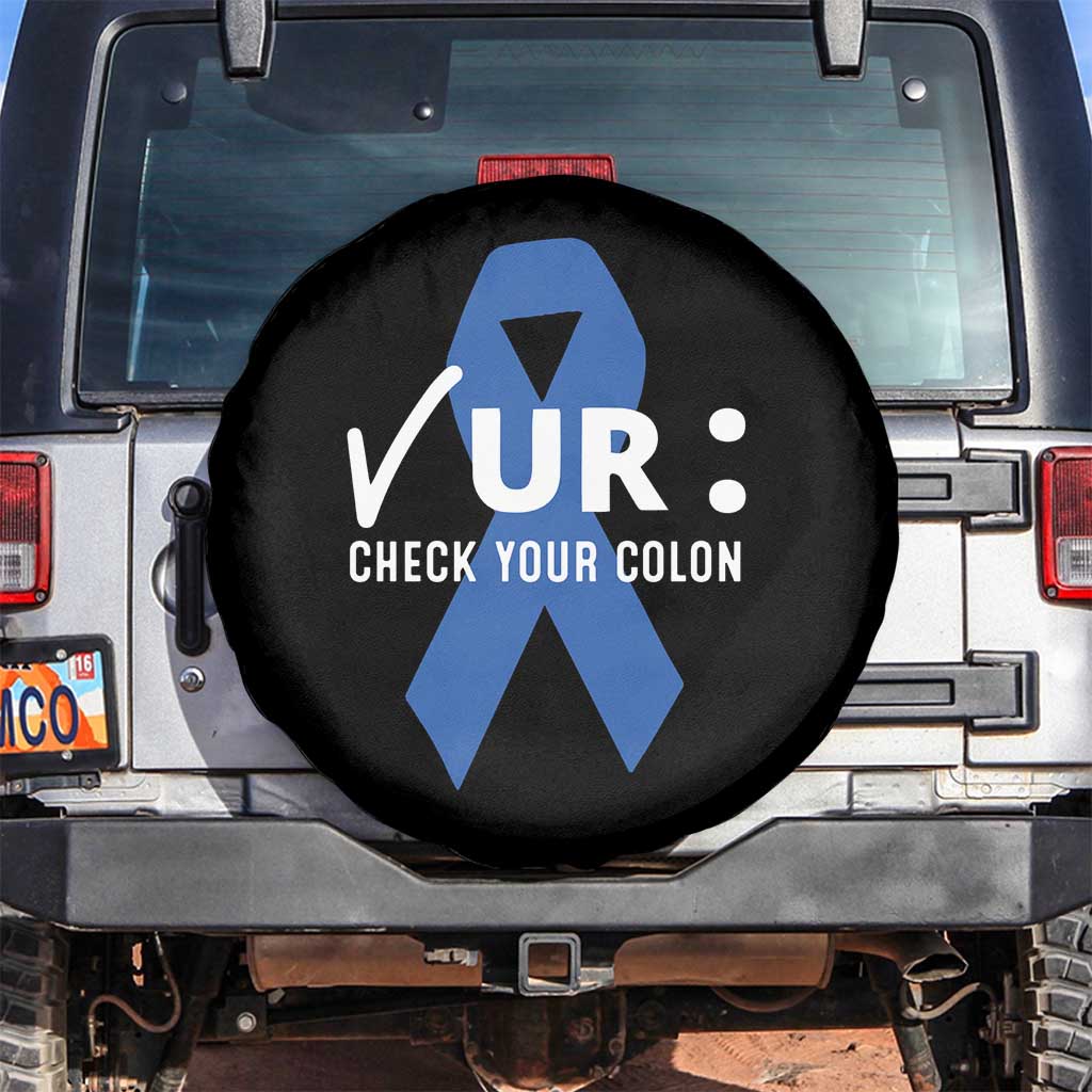 Funny Check Your Colon Colorectal Cancer Awareness Spare Tire Cover Dark Blue Ribbon