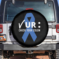 Funny Check Your Colon Colorectal Cancer Awareness Spare Tire Cover Dark Blue Ribbon