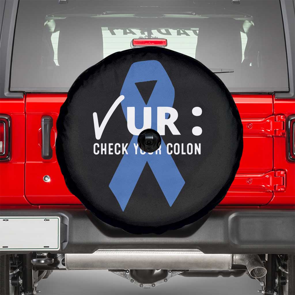 Funny Check Your Colon Colorectal Cancer Awareness Spare Tire Cover Dark Blue Ribbon
