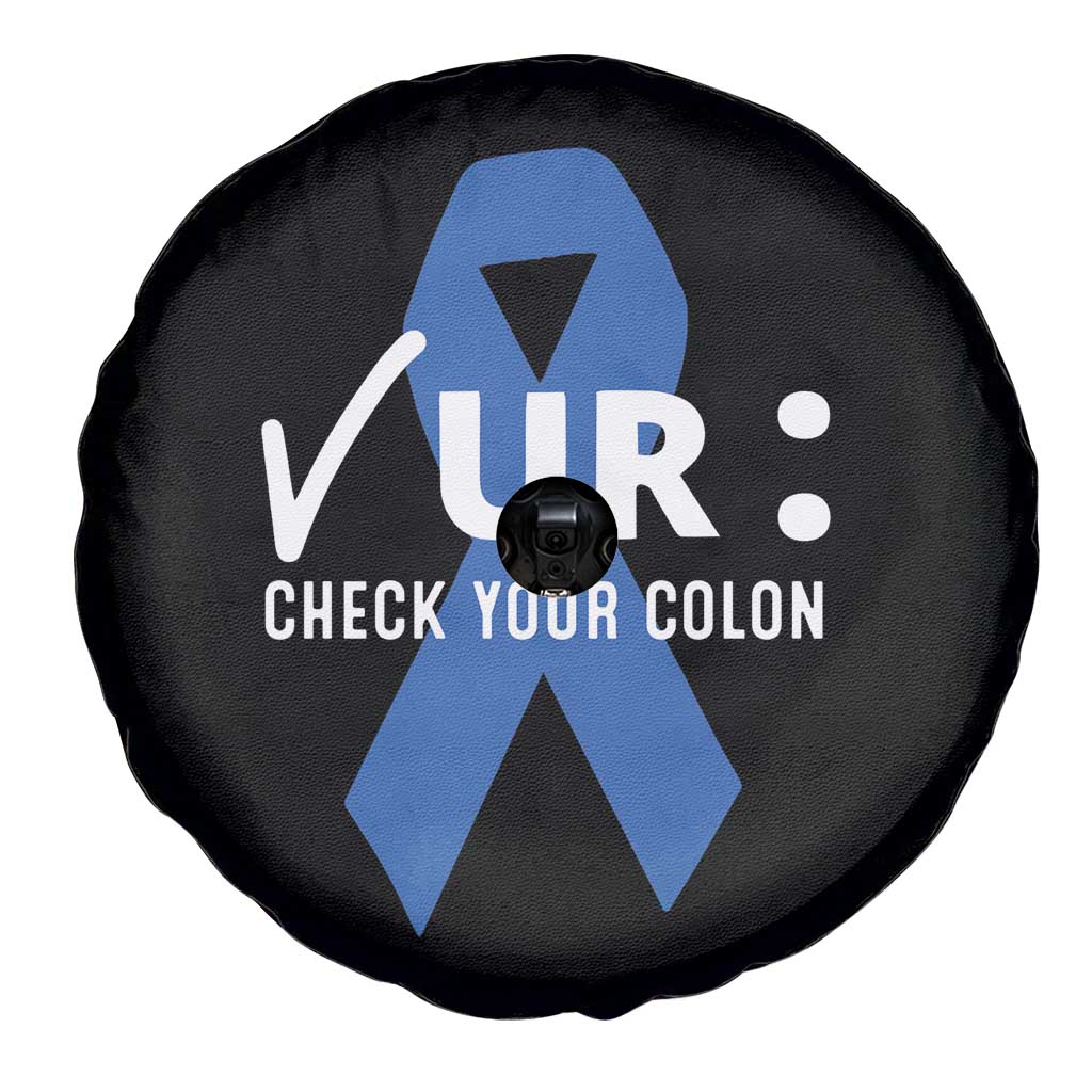 Funny Check Your Colon Colorectal Cancer Awareness Spare Tire Cover Dark Blue Ribbon