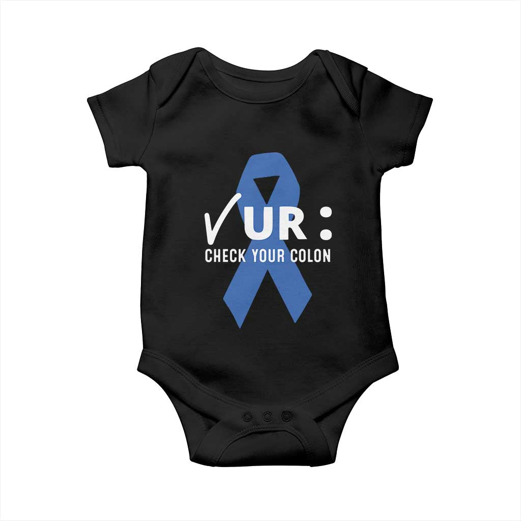 Funny Check Your Colon Colorectal Cancer Awareness Baby Onesie Dark Blue Ribbon