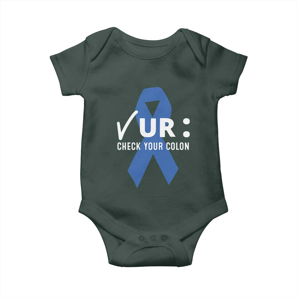 Funny Check Your Colon Colorectal Cancer Awareness Baby Onesie Dark Blue Ribbon