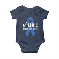 Funny Check Your Colon Colorectal Cancer Awareness Baby Onesie Dark Blue Ribbon