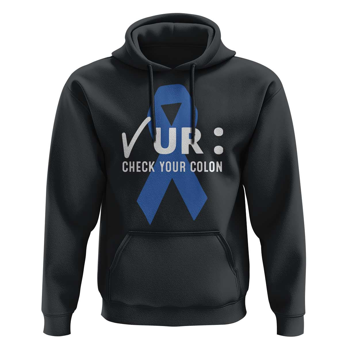 Funny Check Your Colon Colorectal Cancer Awareness Hoodie Dark Blue Ribbon