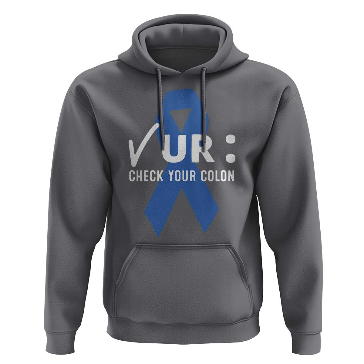 Funny Check Your Colon Colorectal Cancer Awareness Hoodie Dark Blue Ribbon