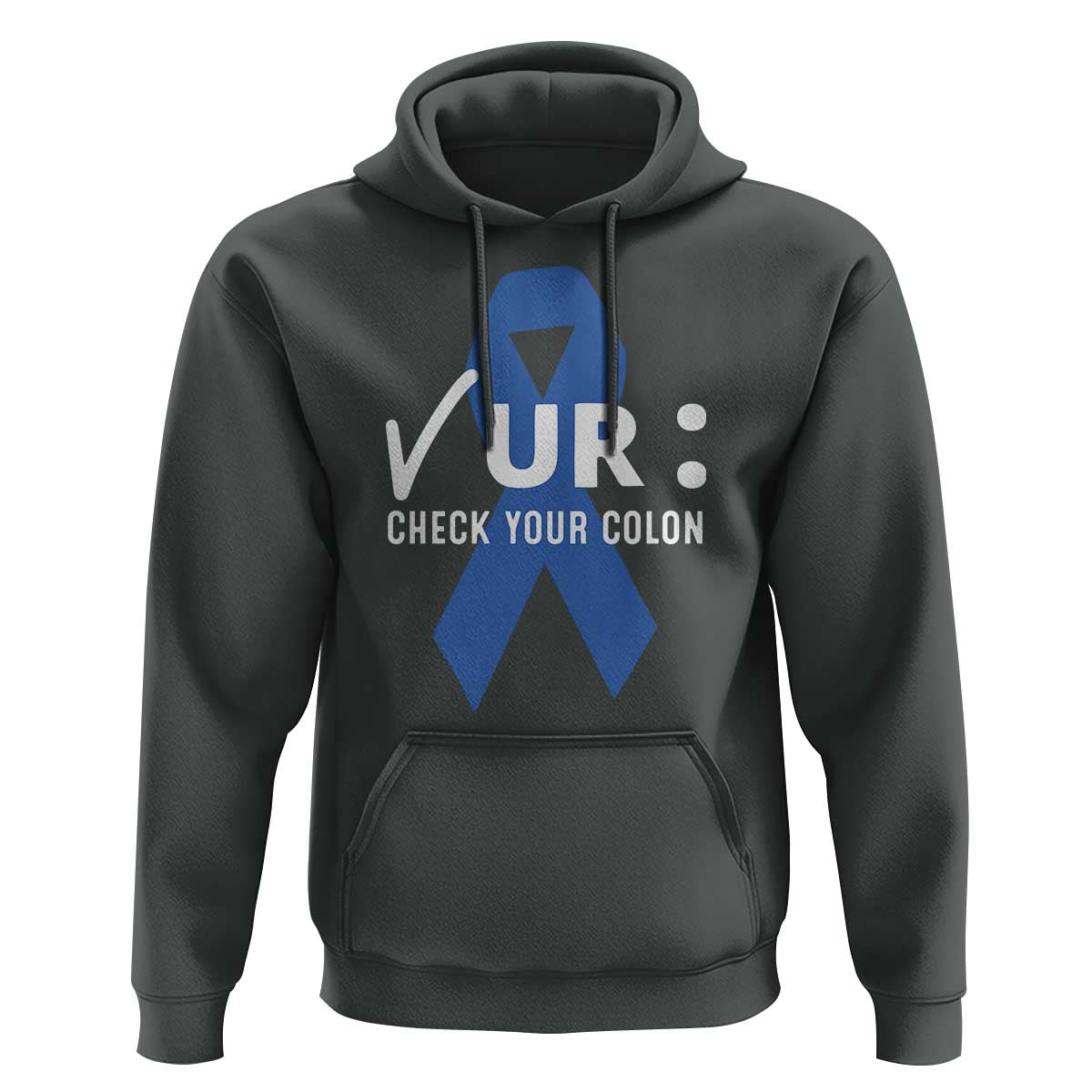 Funny Check Your Colon Colorectal Cancer Awareness Hoodie Dark Blue Ribbon