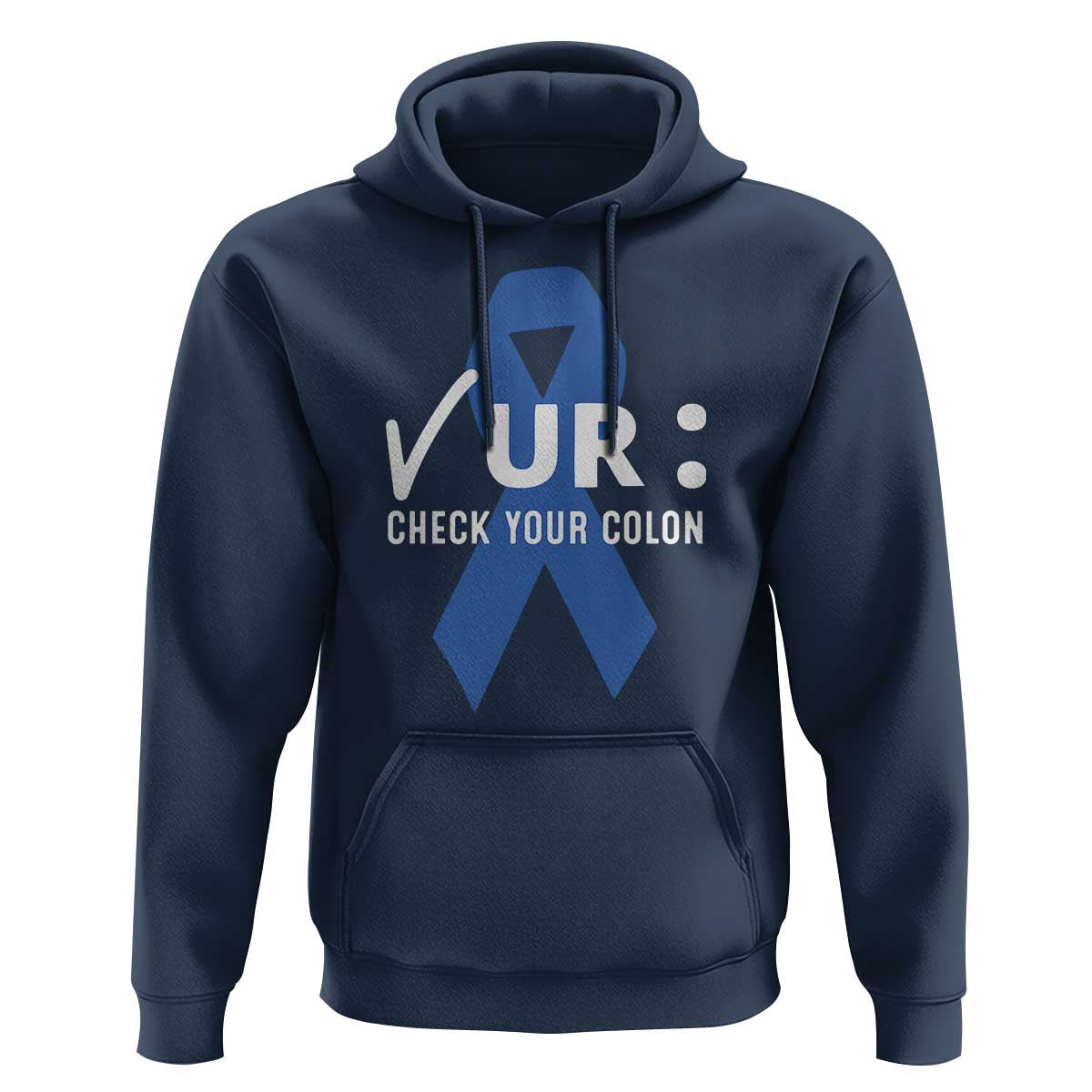 Funny Check Your Colon Colorectal Cancer Awareness Hoodie Dark Blue Ribbon
