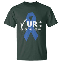 Funny Check Your Colon Colorectal Cancer Awareness T Shirt Dark Blue Ribbon