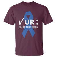 Funny Check Your Colon Colorectal Cancer Awareness T Shirt Dark Blue Ribbon