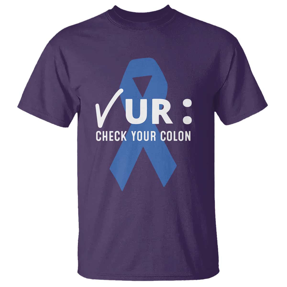 Funny Check Your Colon Colorectal Cancer Awareness T Shirt Dark Blue Ribbon