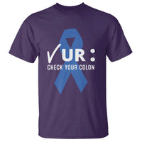 Funny Check Your Colon Colorectal Cancer Awareness T Shirt Dark Blue Ribbon