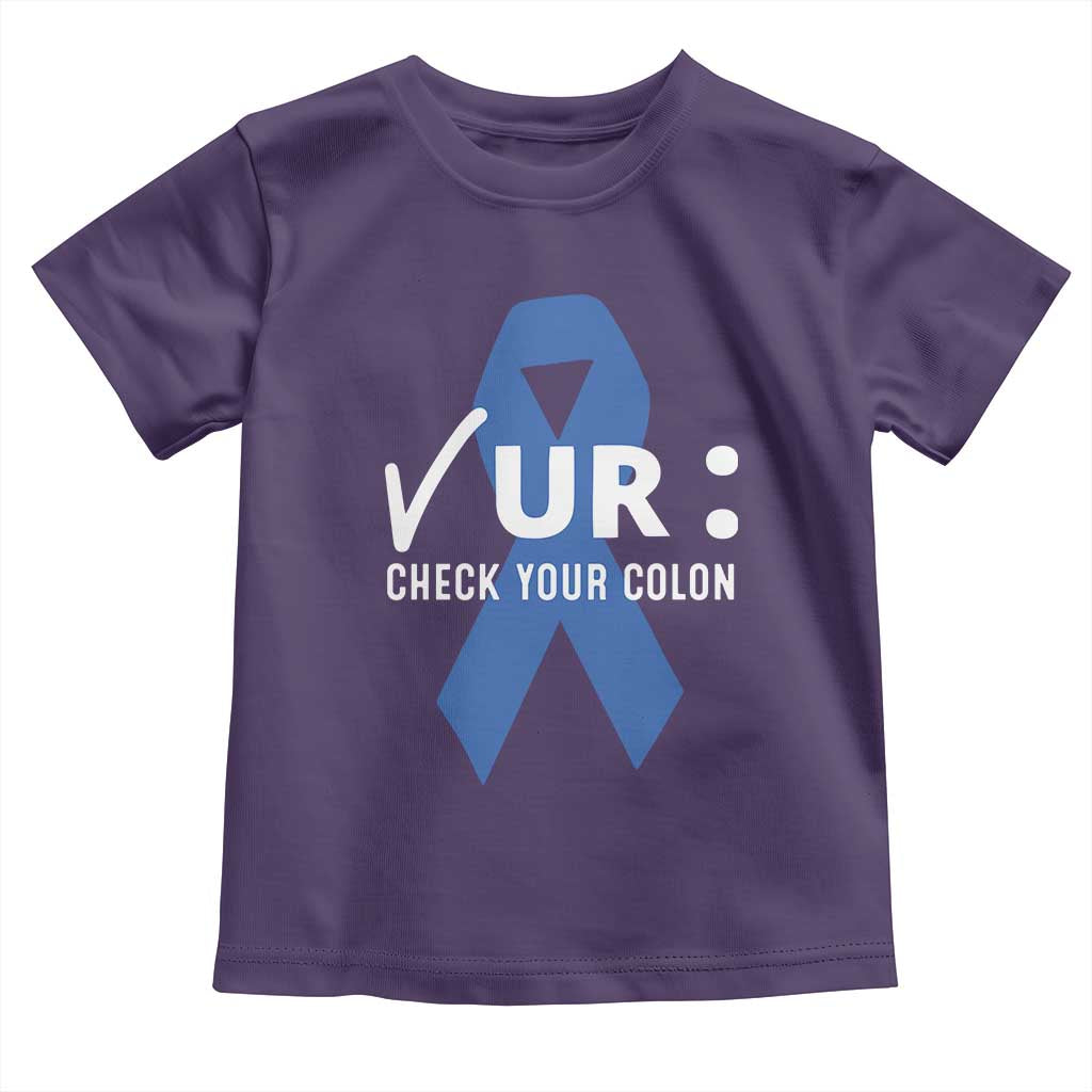Funny Check Your Colon Colorectal Cancer Awareness Toddler T Shirt Dark Blue Ribbon
