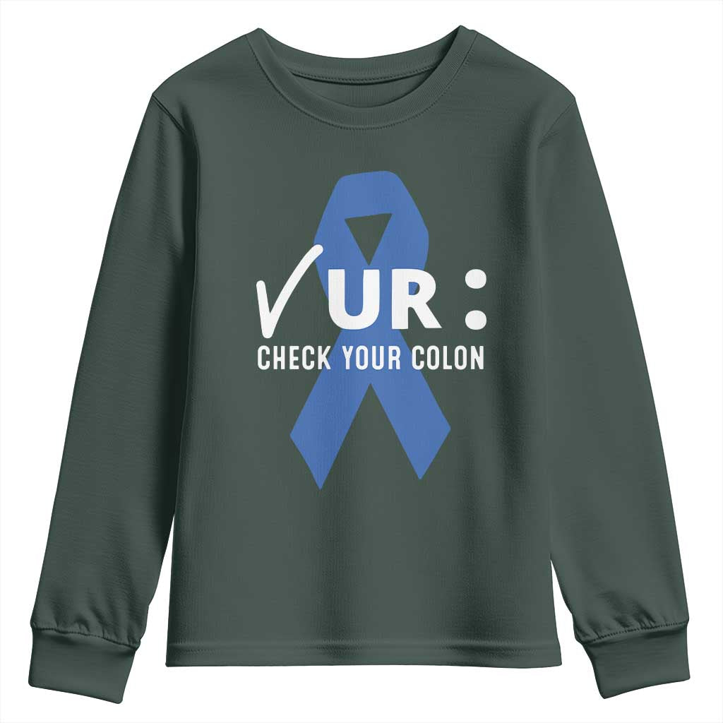 Funny Check Your Colon Colorectal Cancer Awareness Youth Sweatshirt Dark Blue Ribbon