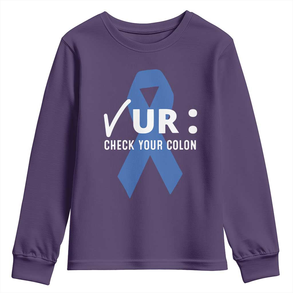 Funny Check Your Colon Colorectal Cancer Awareness Youth Sweatshirt Dark Blue Ribbon