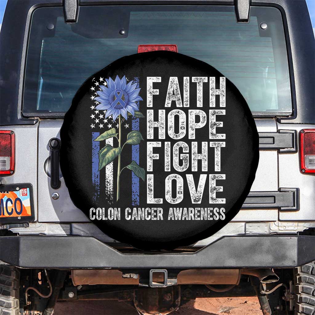 Colon Cancer Awareness Spare Tire Cover Faith Hope Fight Love Sunflower USA Flag