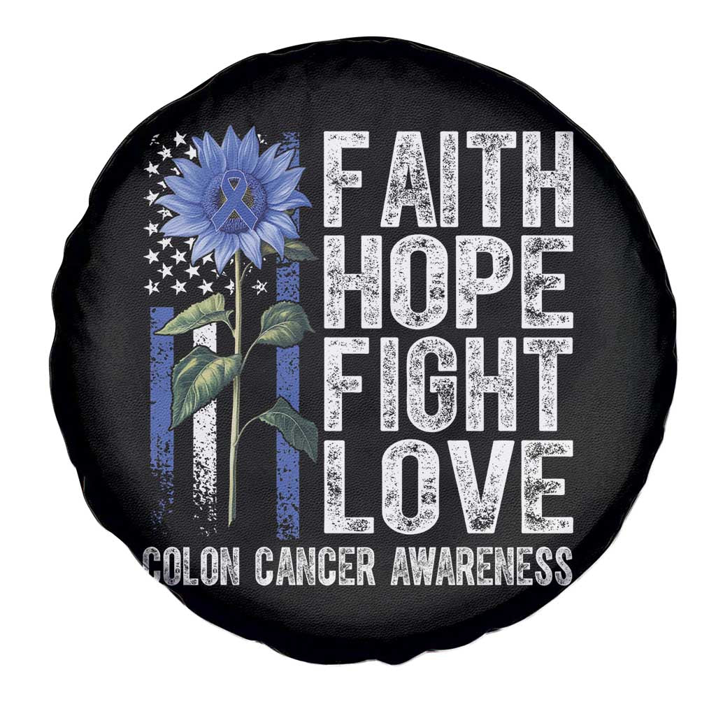 Colon Cancer Awareness Spare Tire Cover Faith Hope Fight Love Sunflower USA Flag