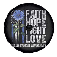 Colon Cancer Awareness Spare Tire Cover Faith Hope Fight Love Sunflower USA Flag