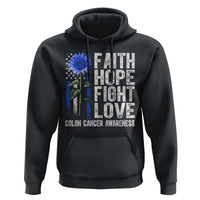 Colon Cancer Awareness Hoodie Faith Hope Fight Love Sunflower USA Flag