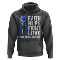 Colon Cancer Awareness Hoodie Faith Hope Fight Love Sunflower USA Flag