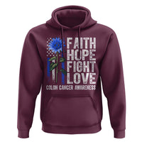 Colon Cancer Awareness Hoodie Faith Hope Fight Love Sunflower USA Flag