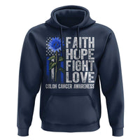 Colon Cancer Awareness Hoodie Faith Hope Fight Love Sunflower USA Flag