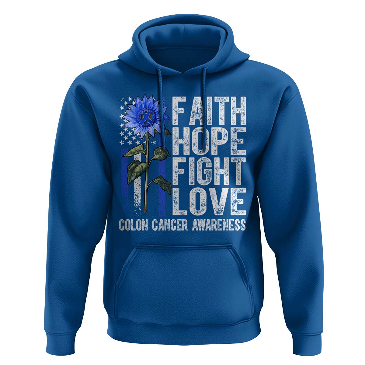 Colon Cancer Awareness Hoodie Faith Hope Fight Love Sunflower USA Flag