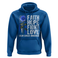 Colon Cancer Awareness Hoodie Faith Hope Fight Love Sunflower USA Flag