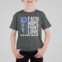 Colon Cancer Awareness T Shirt For Kid Faith Hope Fight Love Sunflower USA Flag