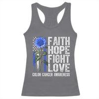 Colon Cancer Awareness Racerback Tank Top Faith Hope Fight Love Sunflower USA Flag