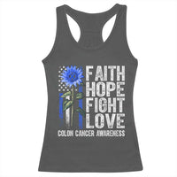 Colon Cancer Awareness Racerback Tank Top Faith Hope Fight Love Sunflower USA Flag