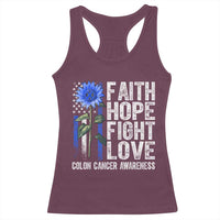Colon Cancer Awareness Racerback Tank Top Faith Hope Fight Love Sunflower USA Flag