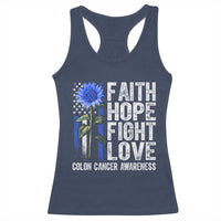 Colon Cancer Awareness Racerback Tank Top Faith Hope Fight Love Sunflower USA Flag