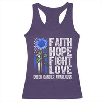 Colon Cancer Awareness Racerback Tank Top Faith Hope Fight Love Sunflower USA Flag