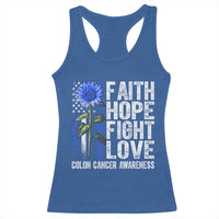 Colon Cancer Awareness Racerback Tank Top Faith Hope Fight Love Sunflower USA Flag