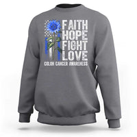 Colon Cancer Awareness Sweatshirt Faith Hope Fight Love Sunflower USA Flag