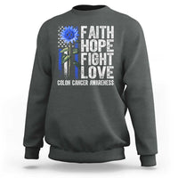 Colon Cancer Awareness Sweatshirt Faith Hope Fight Love Sunflower USA Flag