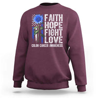 Colon Cancer Awareness Sweatshirt Faith Hope Fight Love Sunflower USA Flag