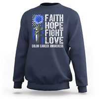 Colon Cancer Awareness Sweatshirt Faith Hope Fight Love Sunflower USA Flag
