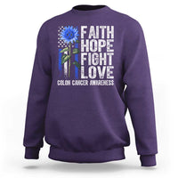 Colon Cancer Awareness Sweatshirt Faith Hope Fight Love Sunflower USA Flag