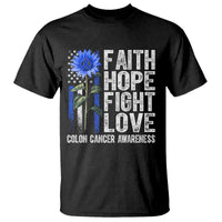 Colon Cancer Awareness T Shirt Faith Hope Fight Love Sunflower USA Flag