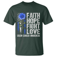Colon Cancer Awareness T Shirt Faith Hope Fight Love Sunflower USA Flag