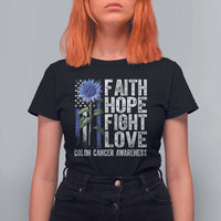 Colon Cancer Awareness T Shirt For Women Faith Hope Fight Love Sunflower USA Flag