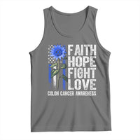 Colon Cancer Awareness Tank Top Faith Hope Fight Love Sunflower USA Flag