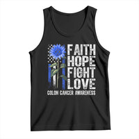Colon Cancer Awareness Tank Top Faith Hope Fight Love Sunflower USA Flag