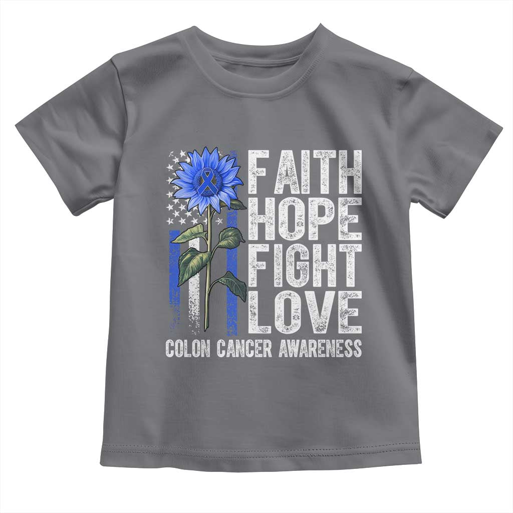 Colon Cancer Awareness Toddler T Shirt Faith Hope Fight Love Sunflower USA Flag