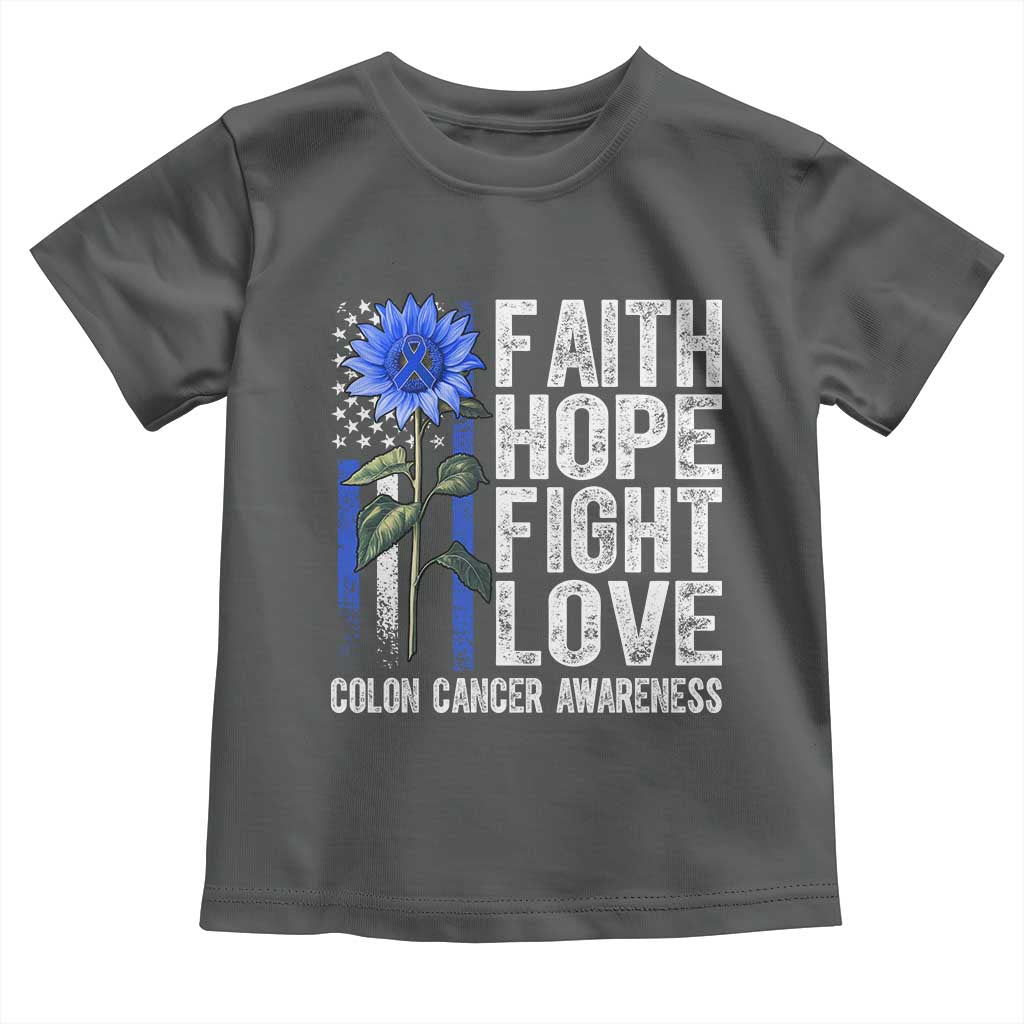 Colon Cancer Awareness Toddler T Shirt Faith Hope Fight Love Sunflower USA Flag