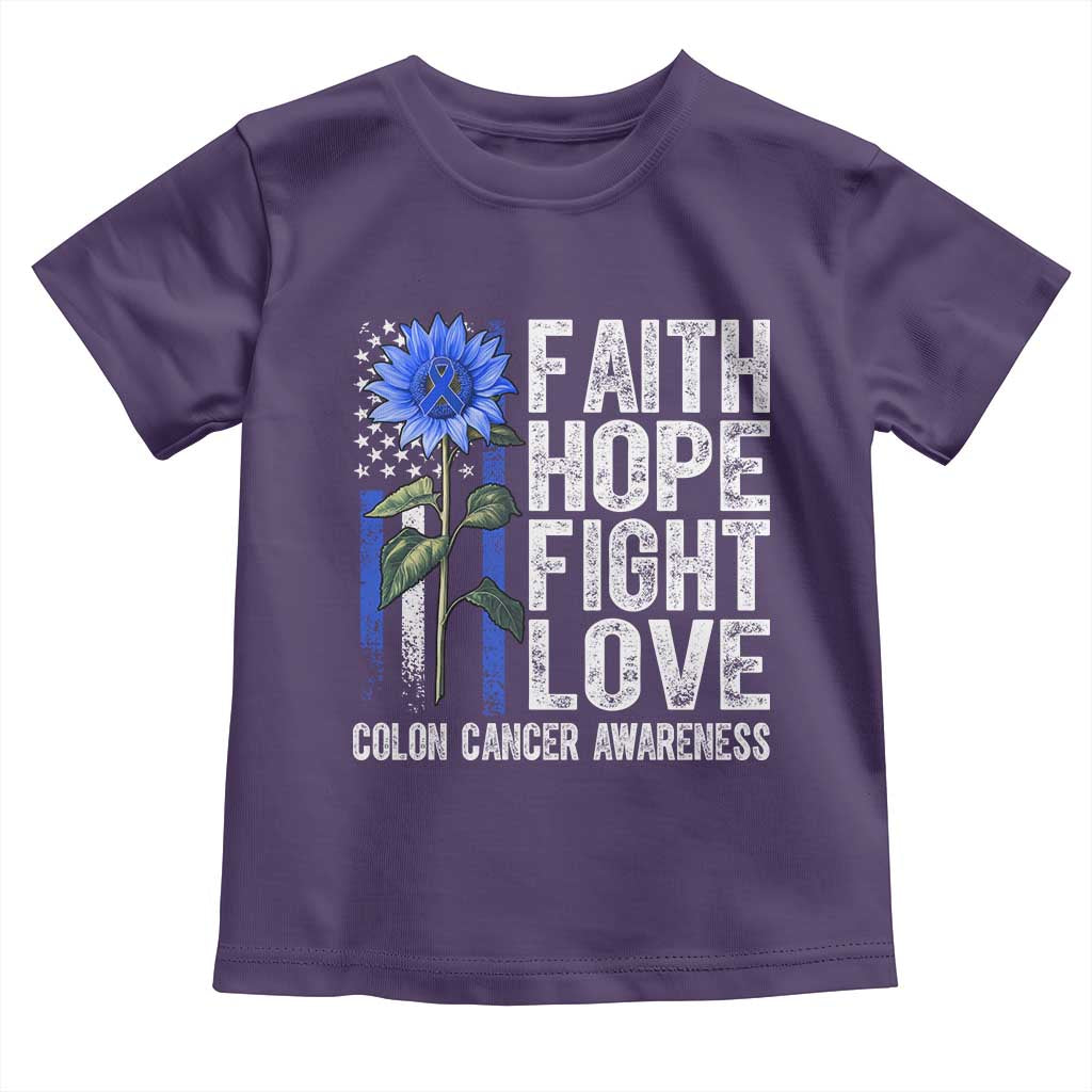 Colon Cancer Awareness Toddler T Shirt Faith Hope Fight Love Sunflower USA Flag