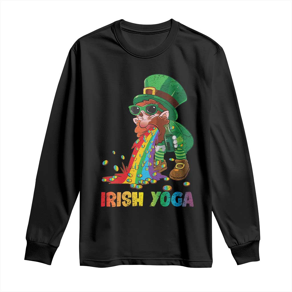 Funny Irish Yoga St Patrick's Day Beer Drinking Long Sleeve Shirt Drunk Leprechaun